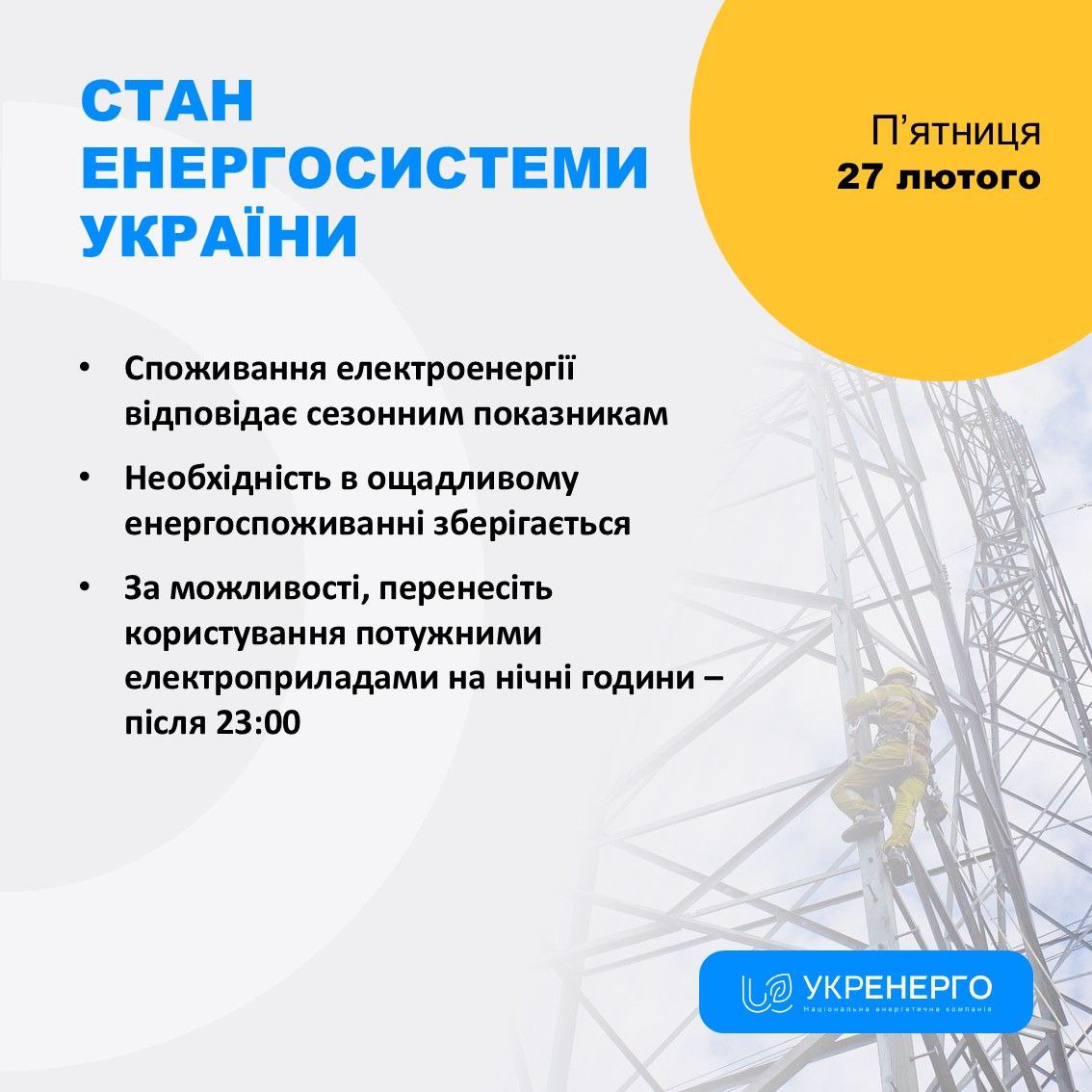 Стан енергосистеми та рекомендації щодо споживання електроенергії