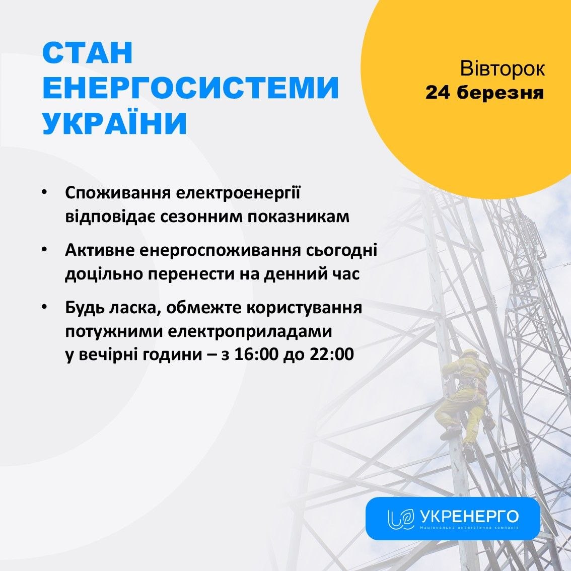 Стан енергосистеми та обмеження споживання електроенергії