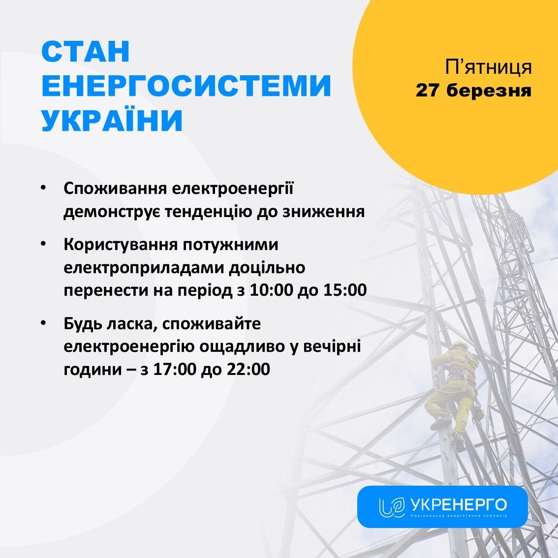 Стан енергосистеми: споживання та знеструмлення