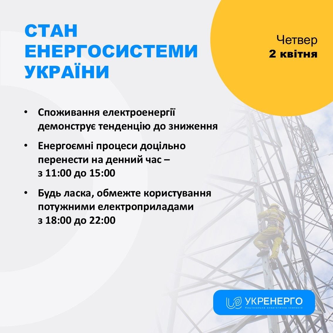 Стан енергосистеми: зниження споживання та обмеження