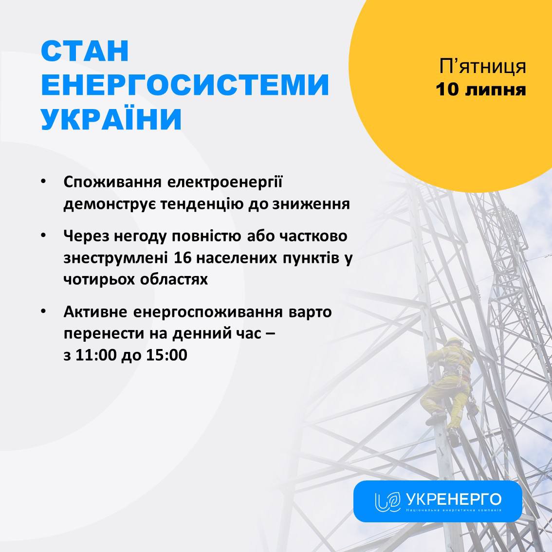 Тенденція зниження споживання та знеструмлення через негоду