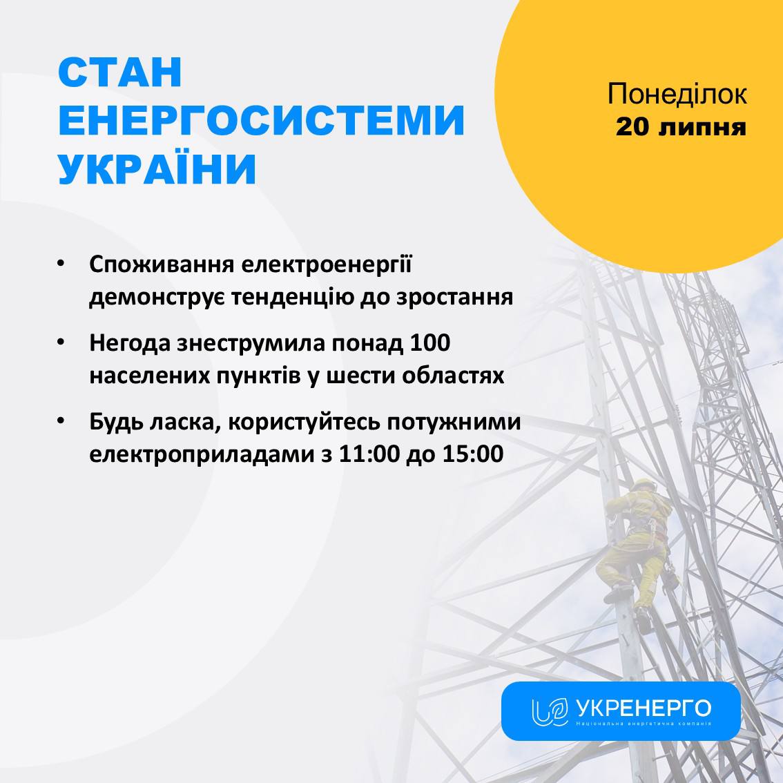 Зростання споживання та відключення через негоду і атаки