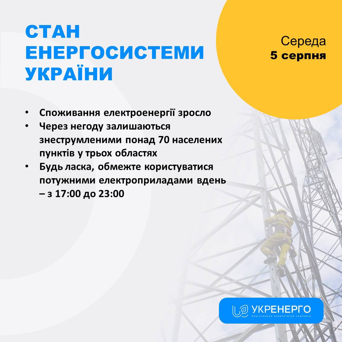 Зросло споживання, знеструмлення через негоду й атаки