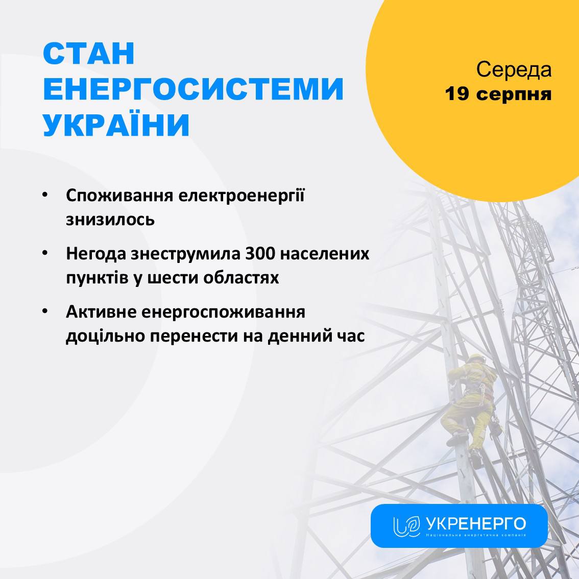 Енергосистема: споживання знизилось, знеструмлення