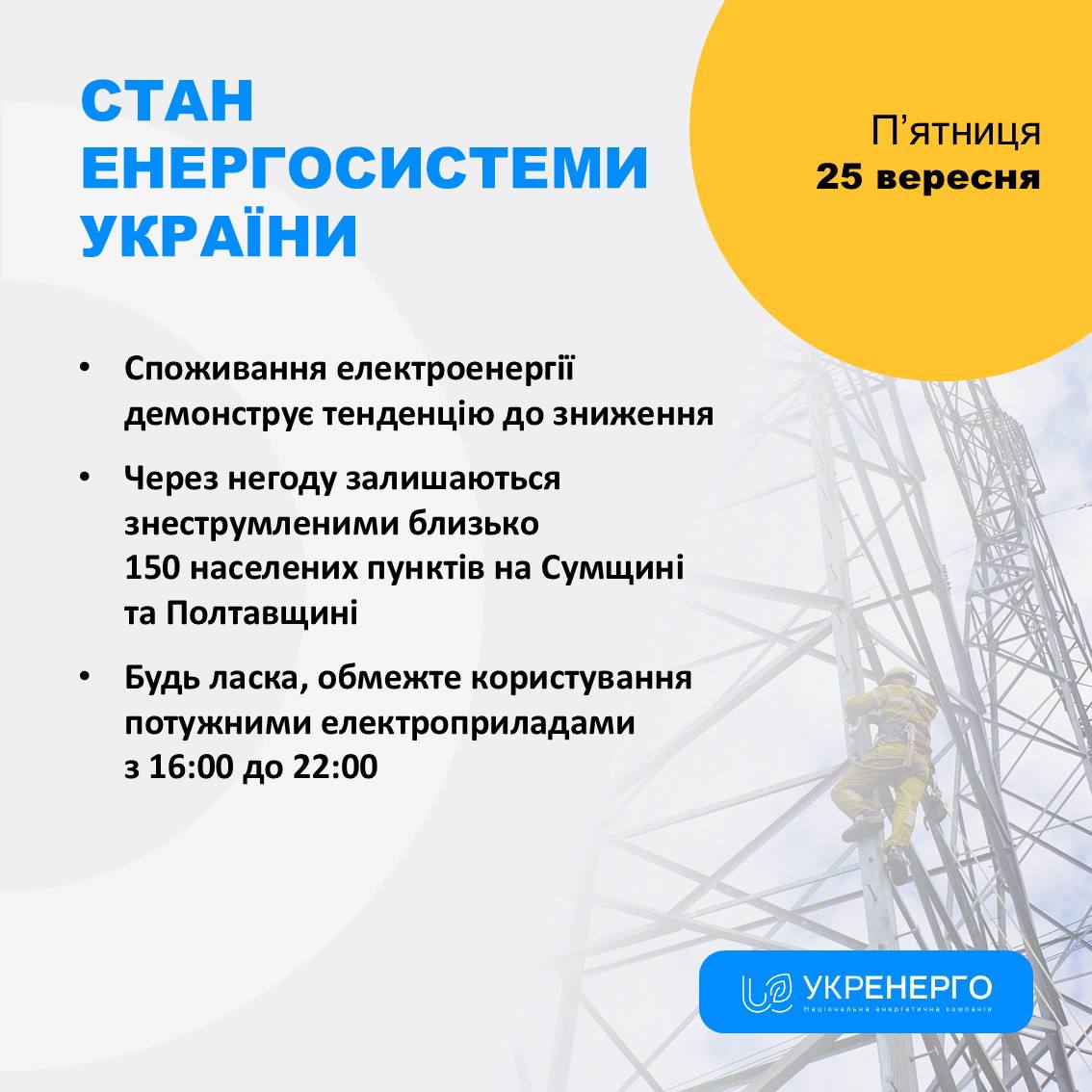 Стан енергосистеми: зниження споживання та відключення