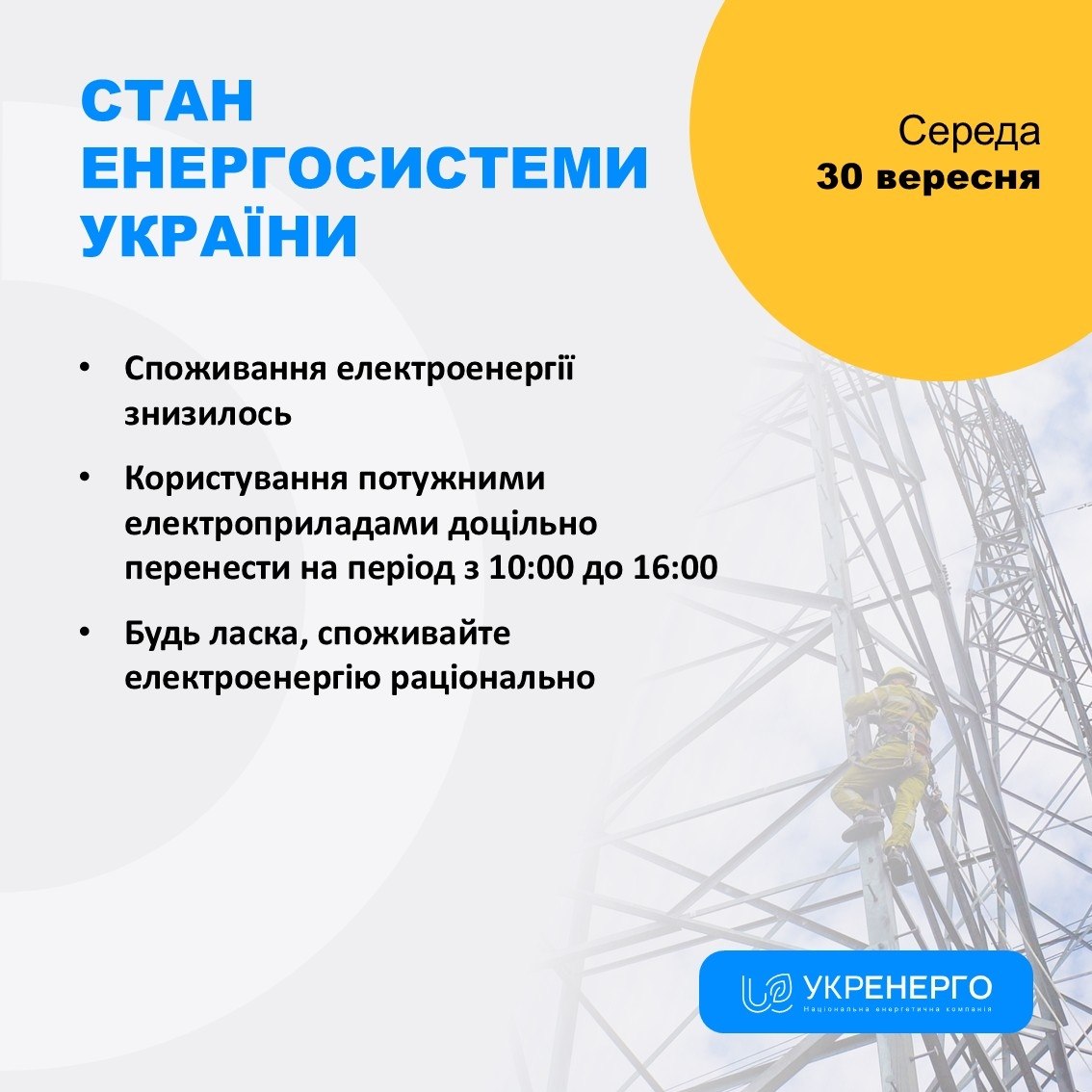 Стан енергосистеми: споживання знизилось