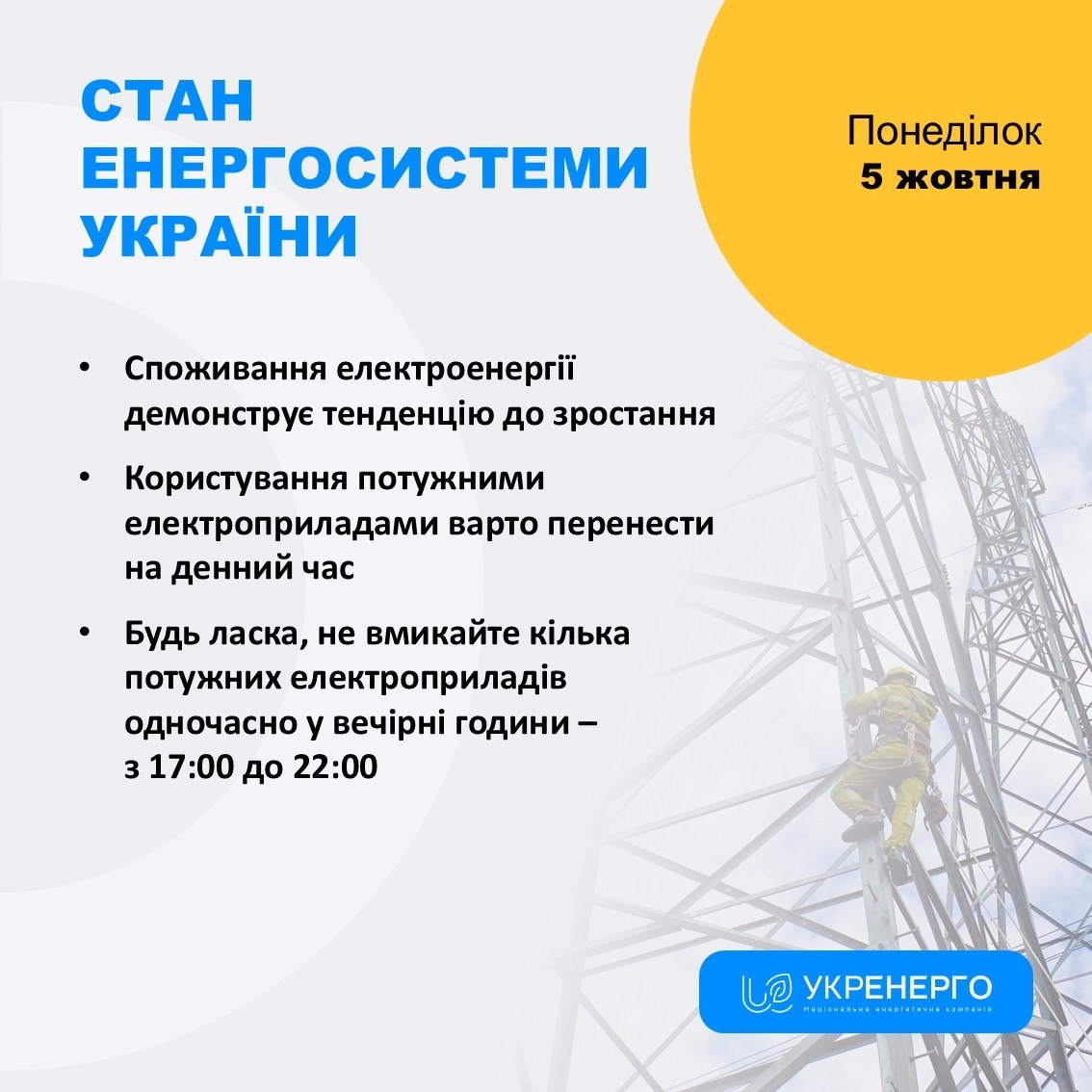 Зростання споживання: не вмикайте потужні прилади